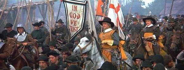 The Puritan Army goes off to war
under the banner 'In God We Trust'.