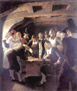 Many of the Pilgrims joined the Puritans right
here at the signing of the Mayflower Compact.